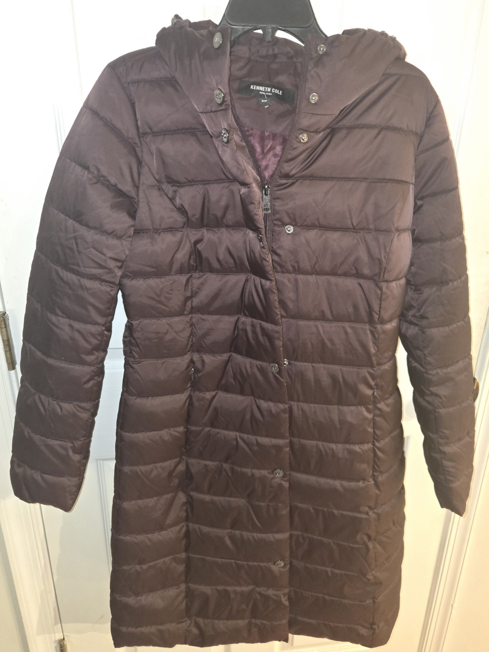 Kenneth Cole Women's S Burgundy Quilted Puffer Coat with Hood